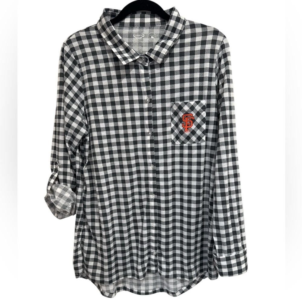 San Francisco Giants button down black and white plaid checkered shirt Large